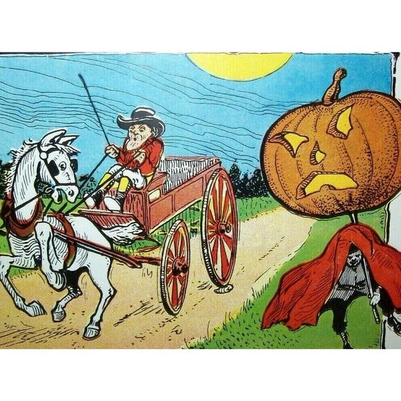 Halloween Postcard Fantasy Horse Carriage Buggy Coach Driver Spooks Vintage